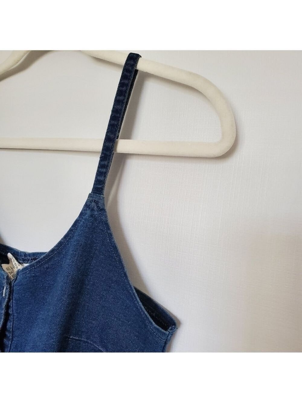DENIM MINI DRESS 90'S Y2K WOMENS XL BLUE BUTTON UP RAW HEM COACHELLA STAGECOACH - Picture 7 of 11